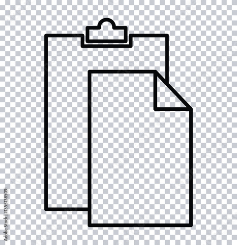 Clipboard and Document Outline Icon – Paper Sheet and Checklist Symbol.