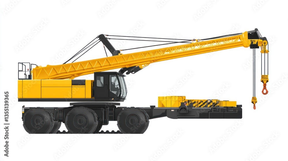 Naklejka premium Industrial Crane, Lifting, Yellow, Heavy Duty, Isolated, Stock Photo, Engineering, Construction