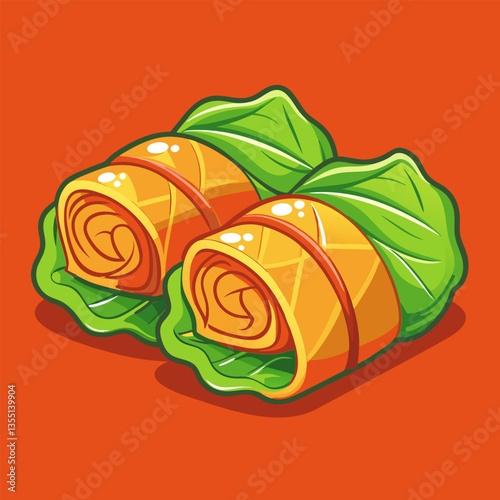 Two tasty spring rolls on lettuce.
