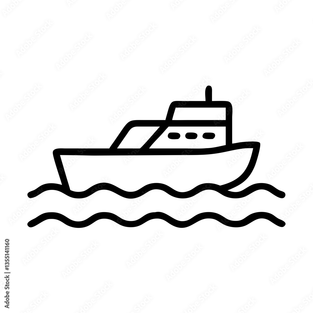 Boat on water icon in black outline style Boat on water icon in black outline style
