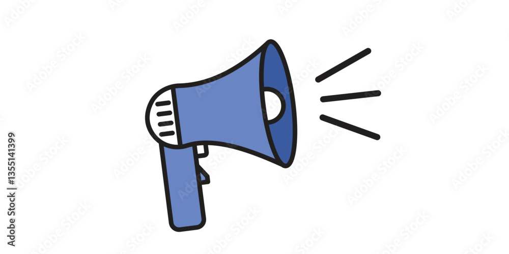 Megaphone flat style blue icon. Voice sound speech logo sign. Vector illustration image isolated on white background. Megaphone flat style blue icon. Voice sound speech logo sign. Vector illustration image isolated on white background.