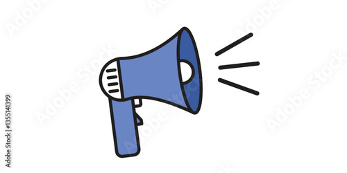 Megaphone flat style blue icon. Voice sound speech logo sign. Vector illustration image isolated on white background.