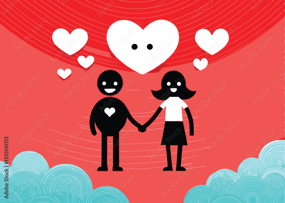 Two anime characters, boy and girl, holding hands, surrounded by floating hearts, joyful expression, vibrant colors, magical atmosphere. Two anime characters, boy and girl, holding hands, surrounded by floating hearts, joyful expression, vibrant colors, magical atmosphere.