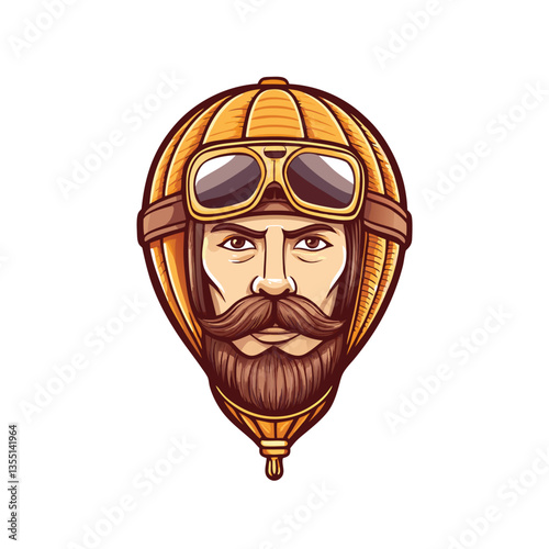 A weathered vintage photograph of a seasoned hot air balloon pilot,  wearing leather aviator goggles, gazing intently at the horizon.