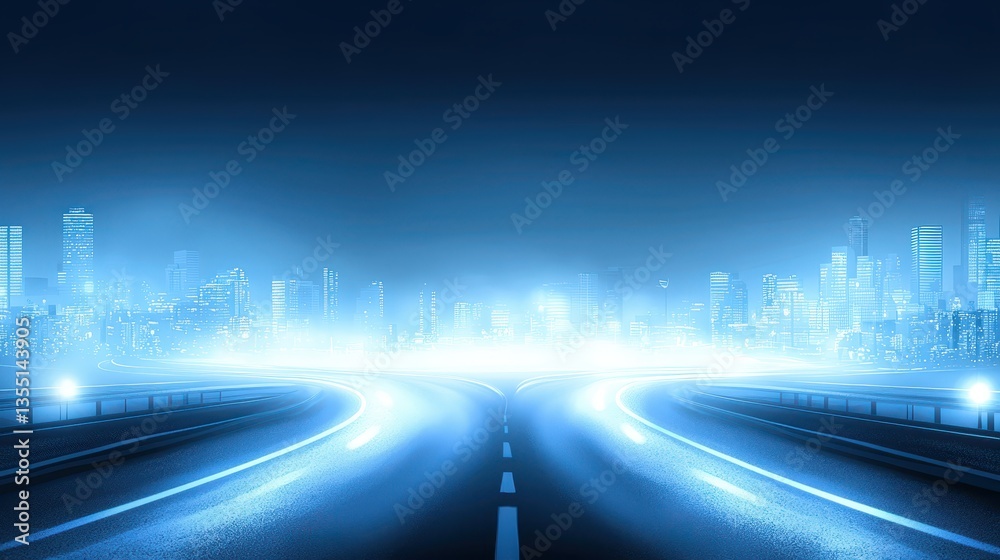 Fototapeta premium Mesmerizing cityscape at night, long highway through urban illumination and architectural wonders