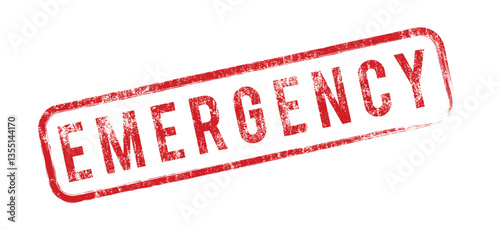 Red EMERGENCY word square rubber seal stamp. Grunge red emergency word stamp sign isolated on transparent background.