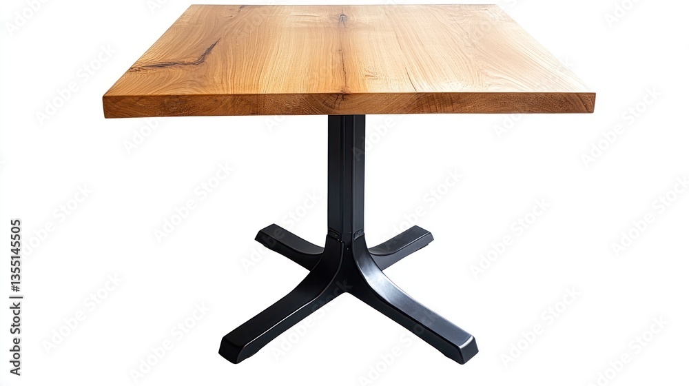 Square Wood Table with Metal Base, Isolated