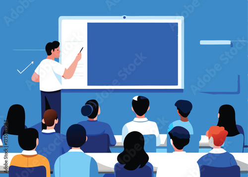Create a vibrant vector illustration of a diverse group of students actively engaged in solving algebra problems in a classroom setting.