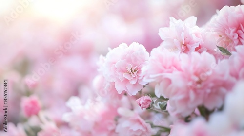 Close up of delicate pink flowers blooming in a beautiful garden during springtime : Generative AI