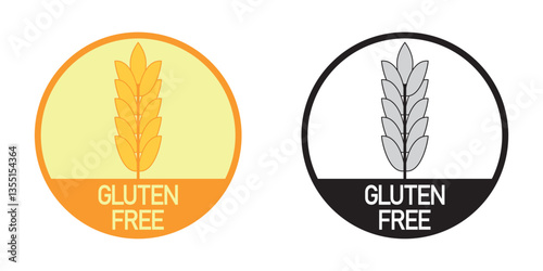 Gluten-free icon, logo, pictogram. Food label or sticker. Healthy food concept. Flat design. Black and yellow icons. EPS 10. Vector illustrations
