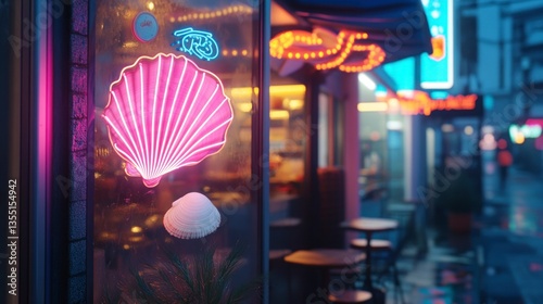Photo of neon, and seashells, as well as a roadside cafe