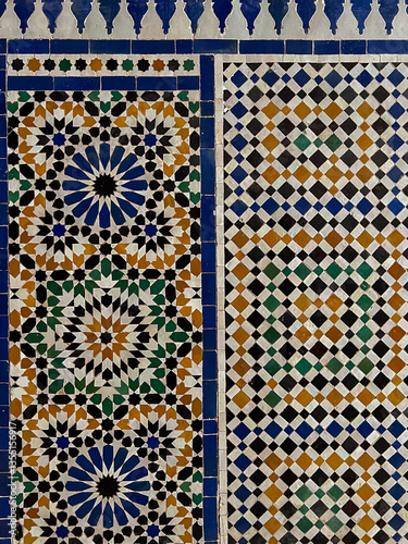 Multicolored zellij geometric pattern detail, Bahia Palace, Marrakseh