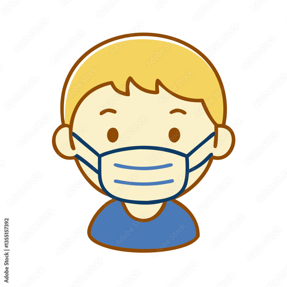Fototapeta premium Boy wearing medical face mask icon in yellow and blue colors