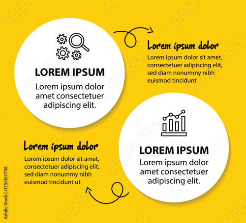 2 steps infographic template with 2 options. Flowchart that can be used for business report, data visualization and presentation. Timeline infographic elements vector illustration.