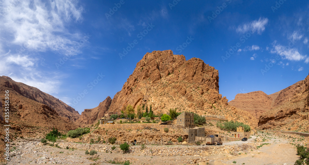 Todgha dry riverbend in the High Atlas mountains, Morocco