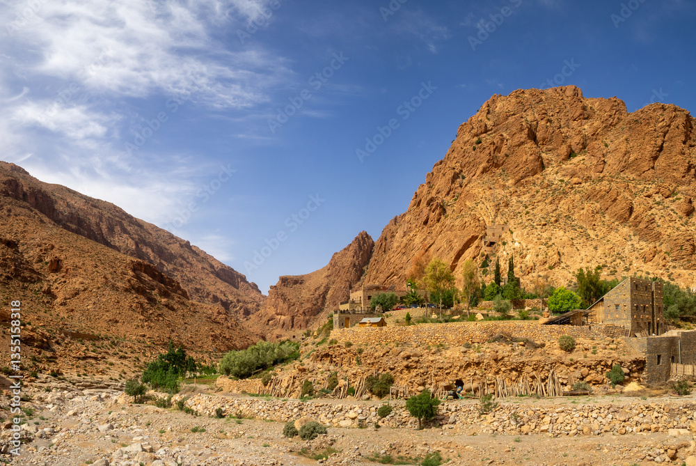 Dry riverbed of Todgha River, High Atlas mountains, Morocco