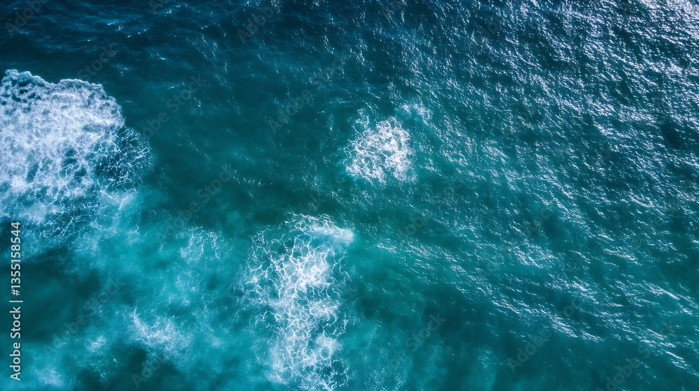 Fototapeta premium Aerial view of vibrant turquoise ocean water with white foam highlighting natural beauty and tranquility : Generative AI