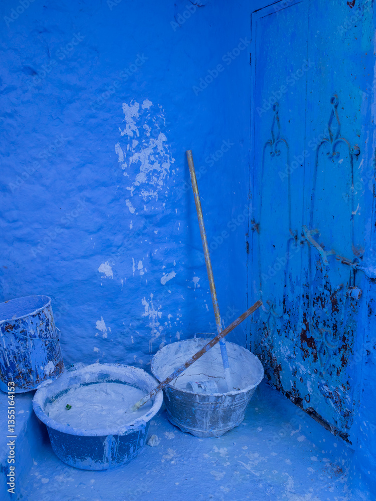 The indigo blue paint of Chefchaouen, Morocco