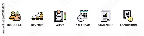 FISCAL YEAR banner web icon vector illustration concept for product and service quality inspection with an icon of budgeting , revenue, audit, calendar, statementm, accounting, 
