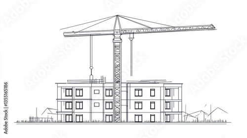 Architectural Blueprint of Crane Building Under Construction photo