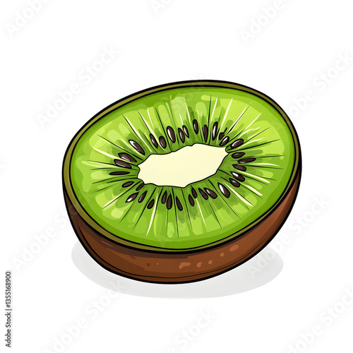 Kiwi Fruit Isolated on a White Background, Showcasing Its Fuzzy Brown Skin and Vibrant Green Flesh for a Refreshing, Tropical Snack