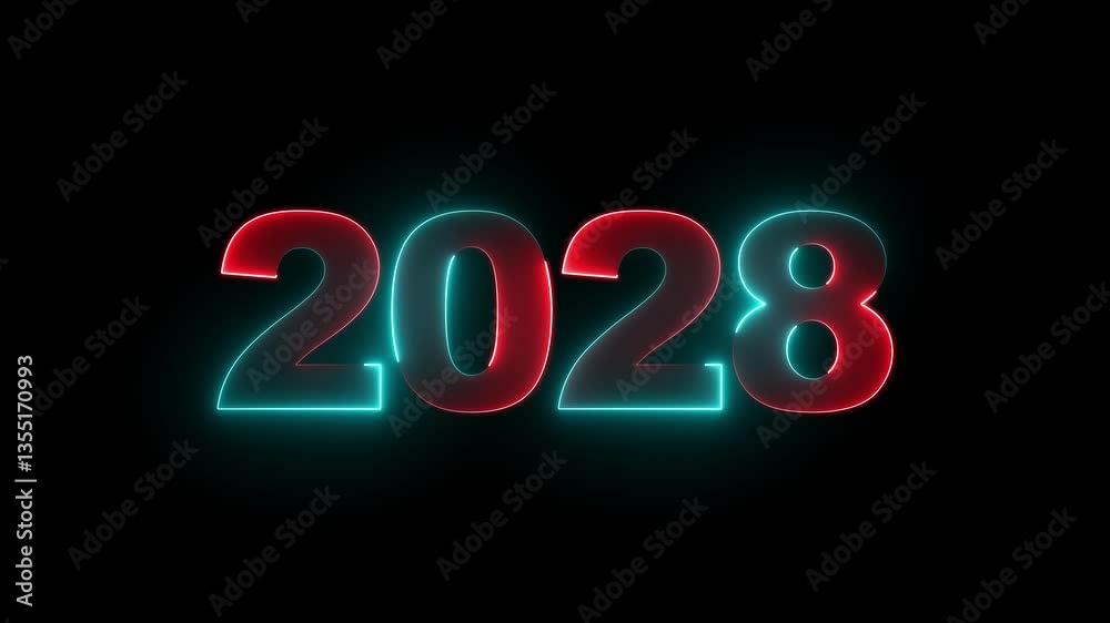 2028 neon glowing animation. abstract glowing neon text icon 2028 on black background. Neon light countdown 2028 Sal number icon background 4k animation. 2028 neon glowing animation. abstract glowing neon text icon 2028 on black background. Neon light countdown 2028 Sal number icon background 4k animation.