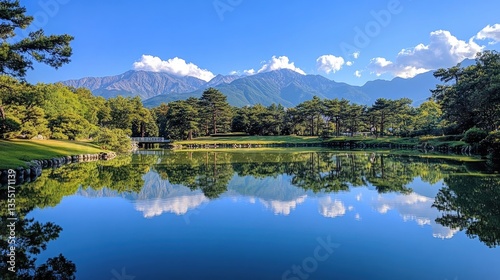 A mirror lake reflecting the blue sky and surrounding trees.