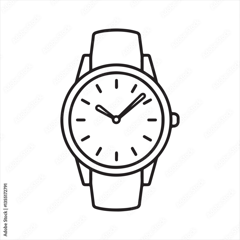 Wristwatch Outline Vector Illustration,Minimalist Watch Line Art Design,Classic Wristwatch Icon in Black and White,Hand Drawn Watch with Hour and Minute Hands,Simple Analog Watch Sketch Wristwatch Outline Vector Illustration,Minimalist Watch Line Art Design,Classic Wristwatch Icon in Black and White,Hand Drawn Watch with Hour and Minute Hands,Simple Analog Watch Sketch