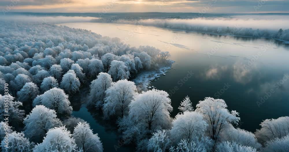 Autumn's Last Murmur Late Fall Aerial View of Frosted Shoreline