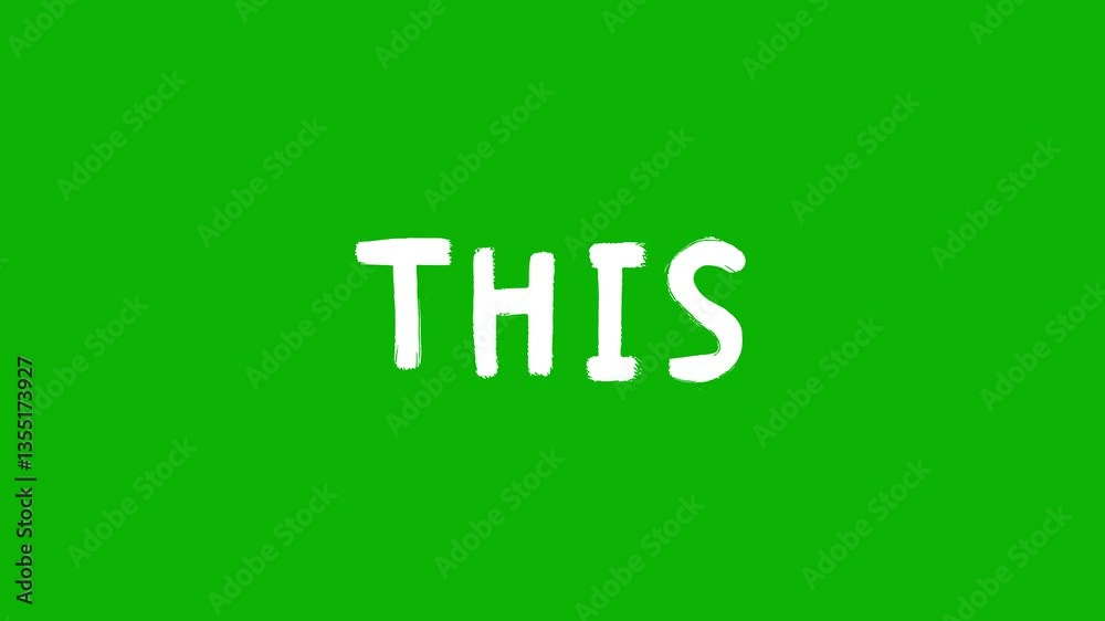 Animated white word of title “This” in a sloppy font on a green screen on a chroma key background Animated white word of title “This” in a sloppy font on a green screen on a chroma key background