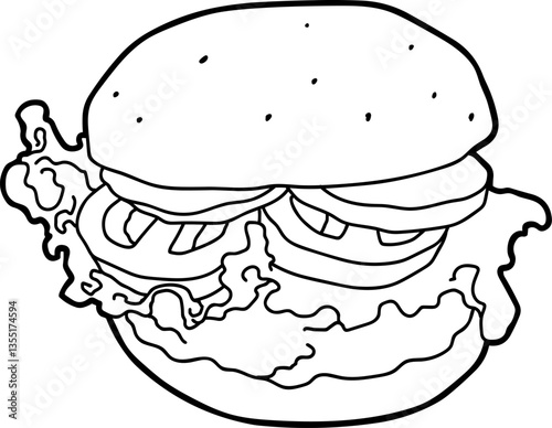 Outlined Beef Burger with Lettuce, Tomato, Pickles and Bun