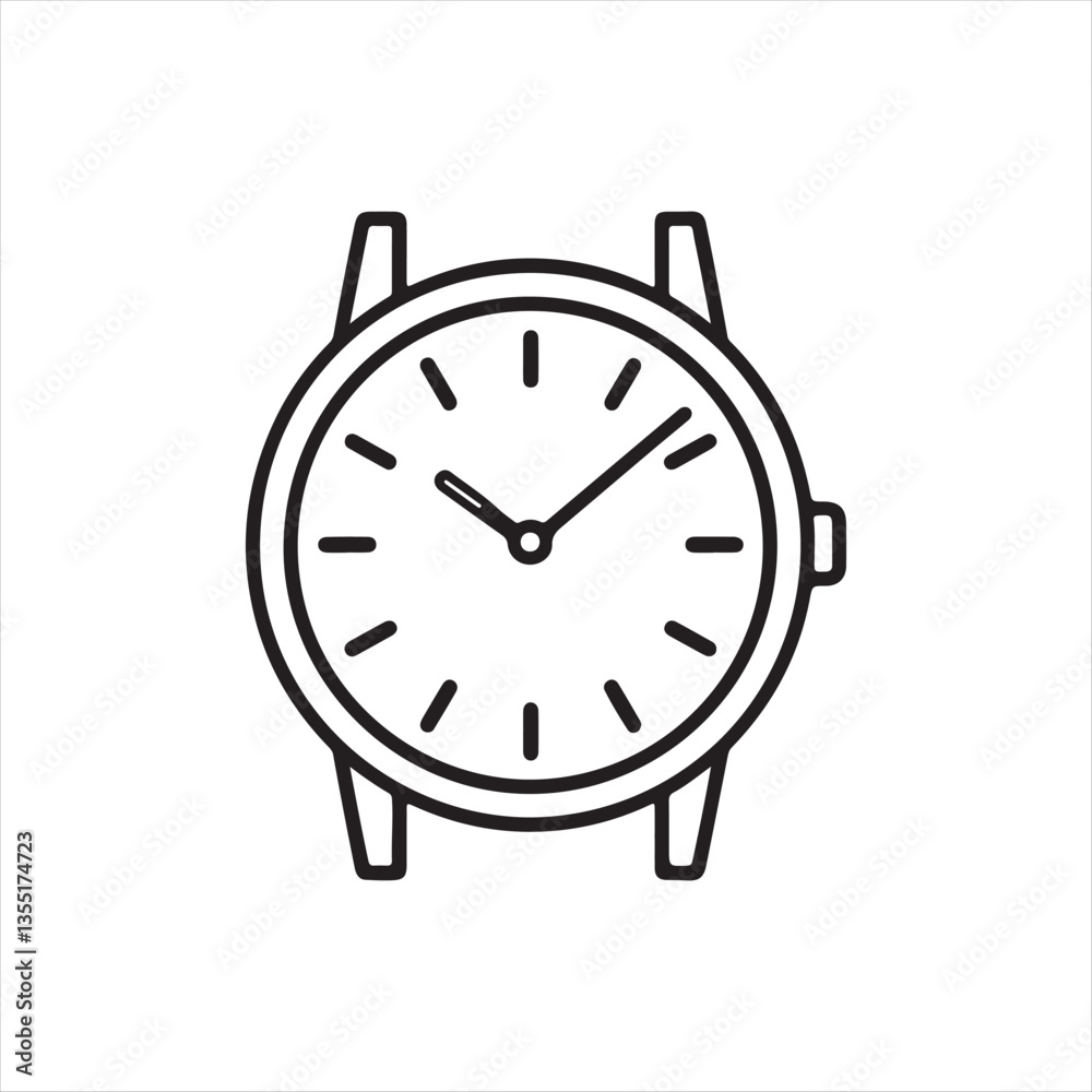 Wristwatch Outline Vector Illustration,Minimalist Watch Line Art Design,Classic Wristwatch Icon in Black and White,Hand Drawn Watch with Hour and Minute Hands,Simple Analog Watch Sketch Wristwatch Outline Vector Illustration,Minimalist Watch Line Art Design,Classic Wristwatch Icon in Black and White,Hand Drawn Watch with Hour and Minute Hands,Simple Analog Watch Sketch