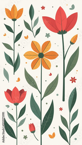 floral patterns folk geometry evoke sense springtime beauty minimalist illustrations various colors flat