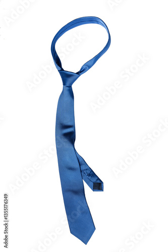 Classic silk blue tie isolated on white background.