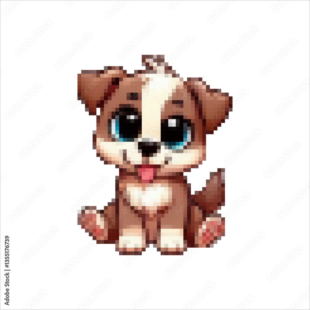 Obraz premium Pixel images of cartoon puppies. Colorful funny puppies. Retro images of animals. Puppies for the soul and mood