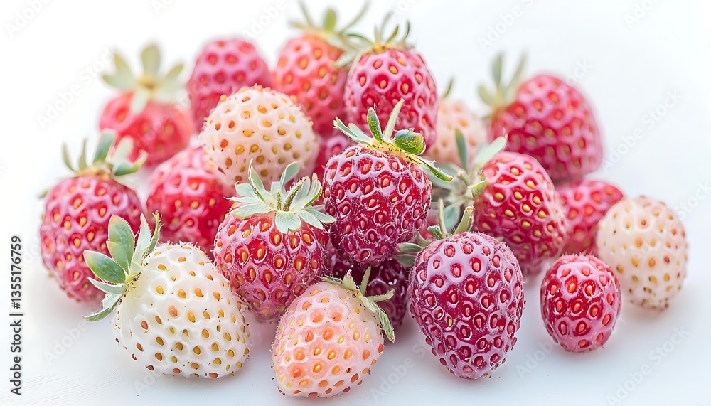 Red and White Strawberries on White Background. Red and White Strawberries on White Background.