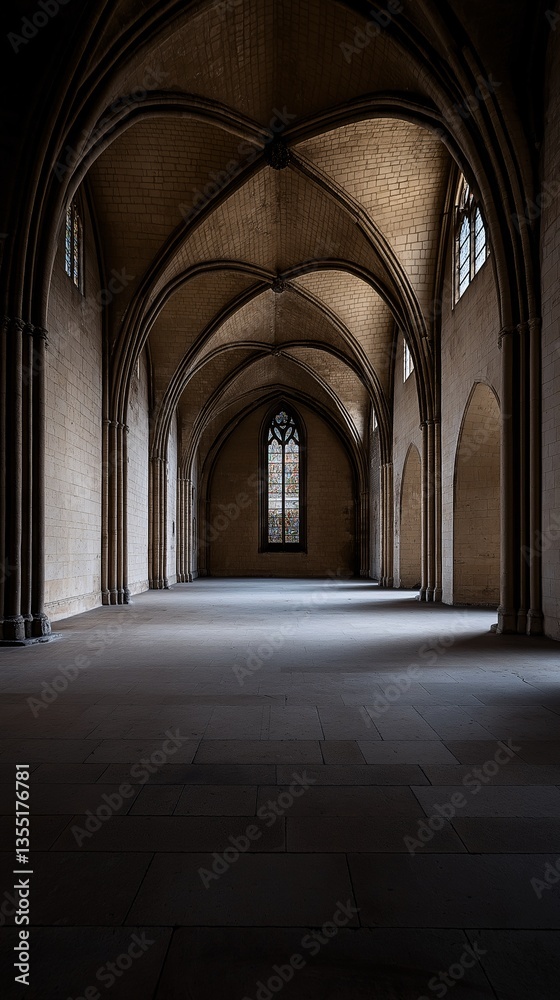 Obraz premium Architectural Interior of a Historical Hall with Arched Vaults