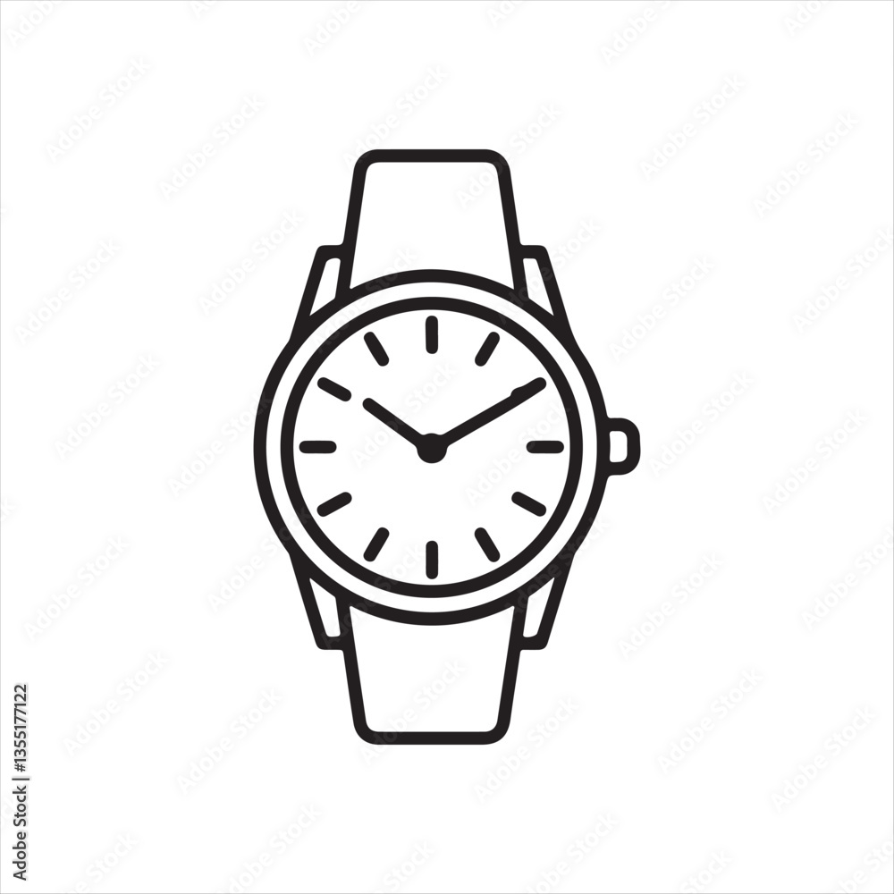 Wristwatch Outline Vector Illustration,Minimalist Watch Line Art Design,Classic Wristwatch Icon in Black and White,Hand Drawn Watch with Hour and Minute Hands,Simple Analog Watch Sketch Wristwatch Outline Vector Illustration,Minimalist Watch Line Art Design,Classic Wristwatch Icon in Black and White,Hand Drawn Watch with Hour and Minute Hands,Simple Analog Watch Sketch