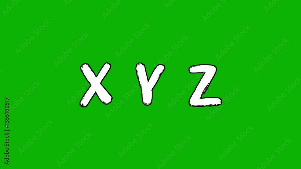 Animated white word of title “X Y Z” in a sloppy font on a green screen on a chroma key background Animated white word of title “X Y Z” in a sloppy font on a green screen on a chroma key background
