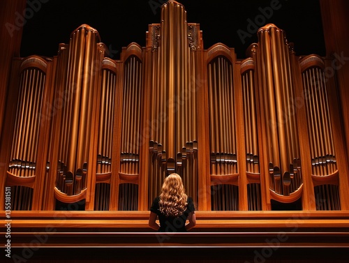 Woman facing pipe organ