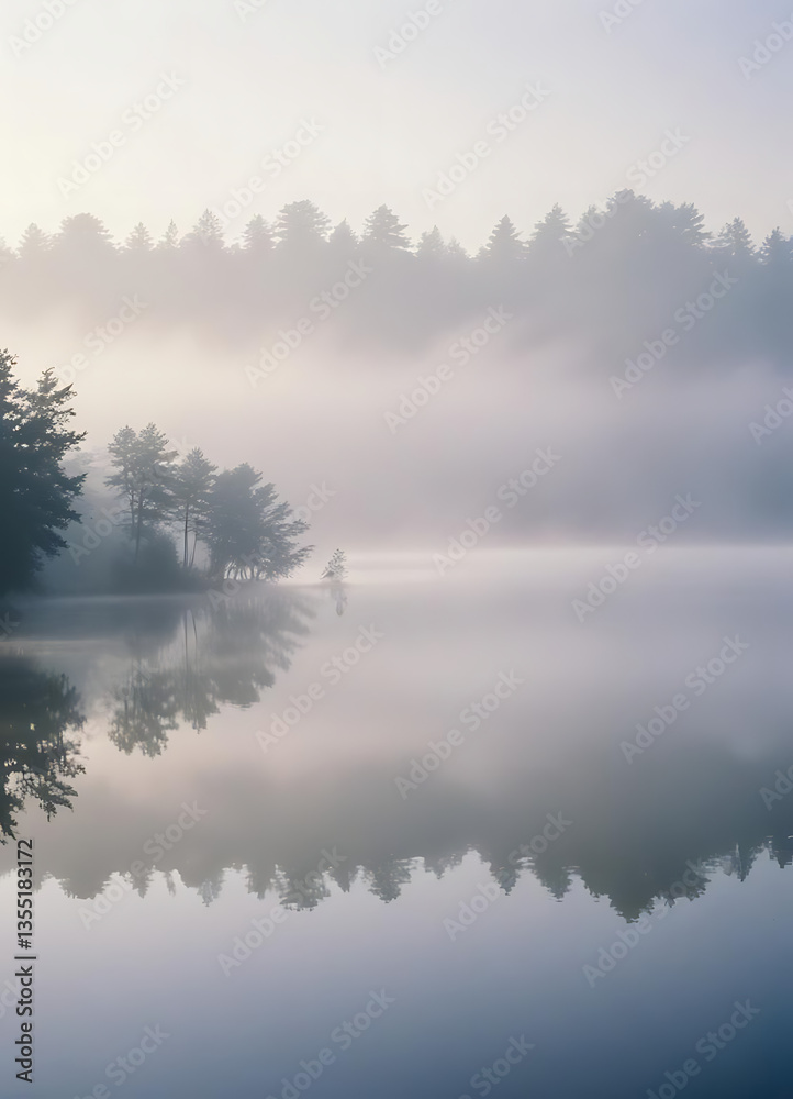 Misty Morning Reflections of Trees on a Lake Misty Morning Reflections of Trees on a Lake