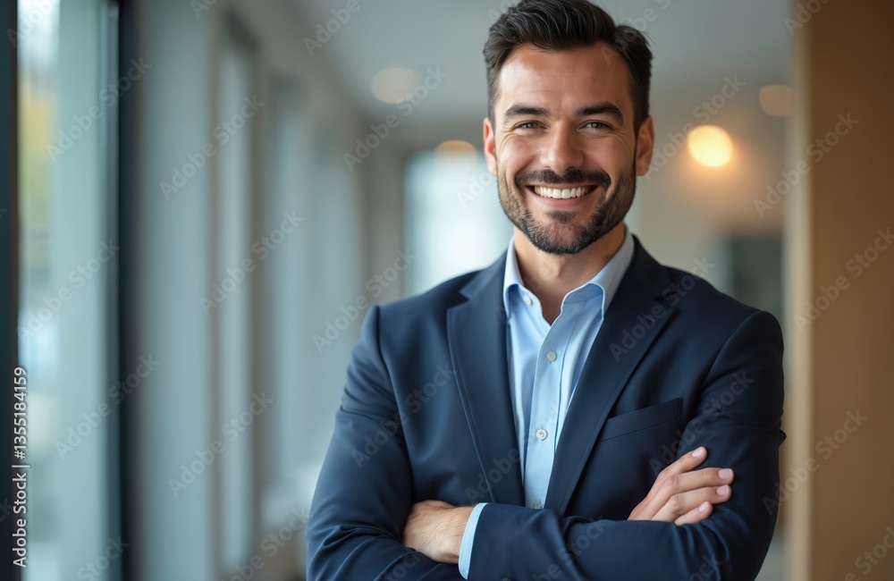 Portrait confident businessman smiling in modern office setting. Successful male entrepreneur wearing suit, business wear. Positive, happy, pro, corporate, leadership concept. Portrait confident businessman smiling in modern office setting. Successful male entrepreneur wearing suit, business wear. Positive, happy, pro, corporate, leadership concept.