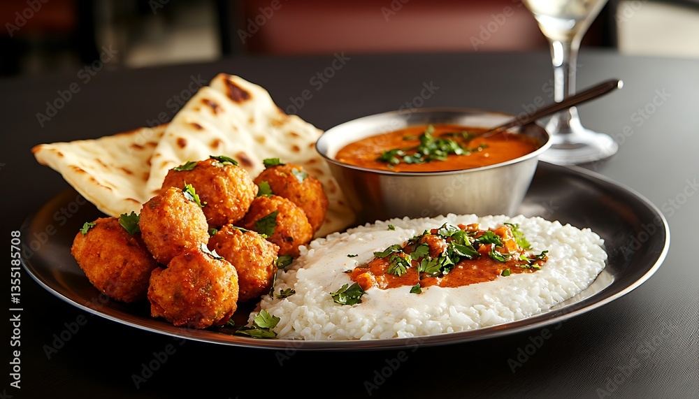 Restaurant Indian Food Platter: Curry for Naan, Rice. Restaurant Indian Food Platter: Curry for Naan, Rice.