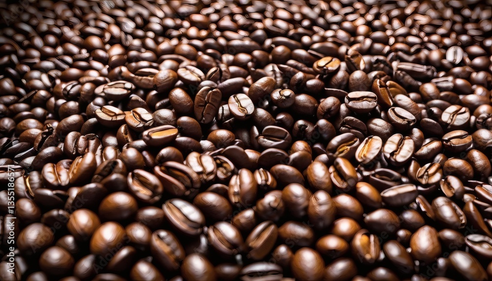 Obraz premium Close-up of roasted coffee beans with rich texture and dark aroma