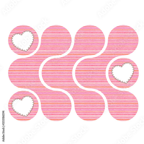 Stripe pattern with little hearts in organic shape cutout frame.