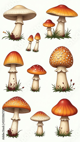 vector hand drawn mushrooms set autumn doodles hand drawn sketch white mushroom chanterelles honey agarics fly agaric