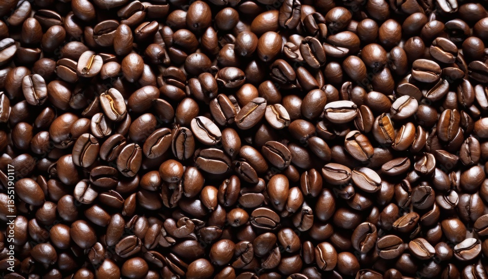 Naklejka premium Close-up of roasted coffee beans with rich texture and dark aroma