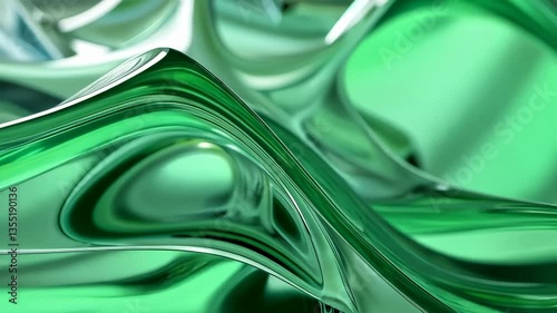 Captivating green glass waves: abstract fluid motion and dynamic reflections