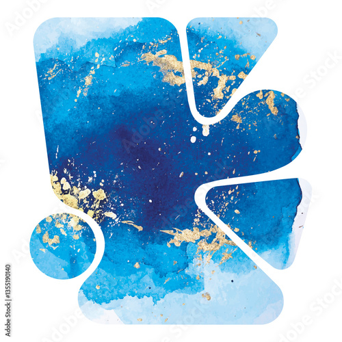 Fluid watercolor texture effect background in organic shape cutout pattern.
