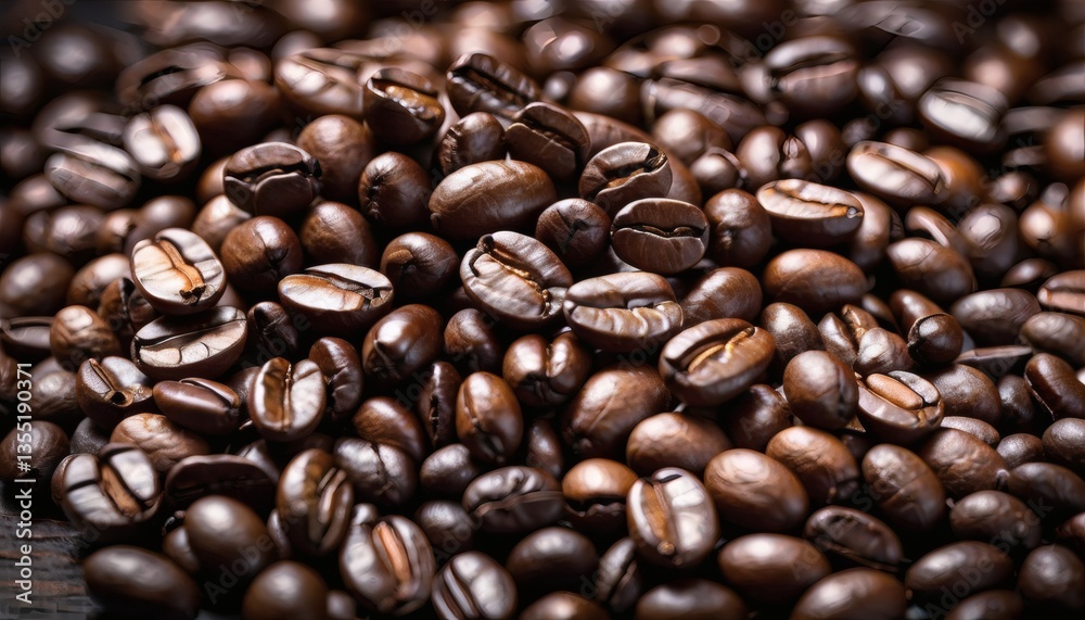 Close-up of roasted coffee beans with rich texture and dark aroma Close-up of roasted coffee beans with rich texture and dark aroma